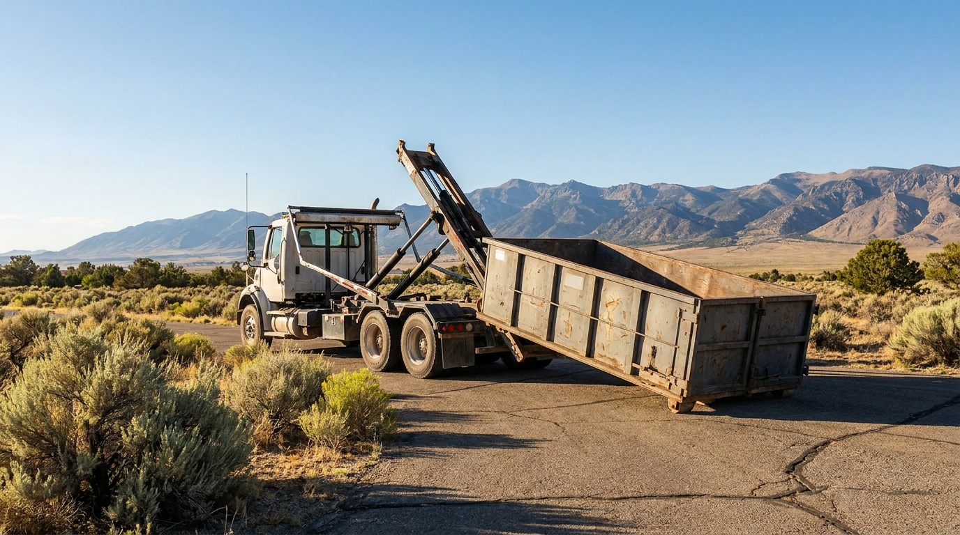 Roll-off truck delivering a dumpster in Port Hueneme